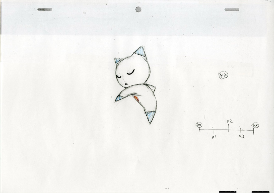 Pencil production drawing of Clione, sheet 44, with timing chart