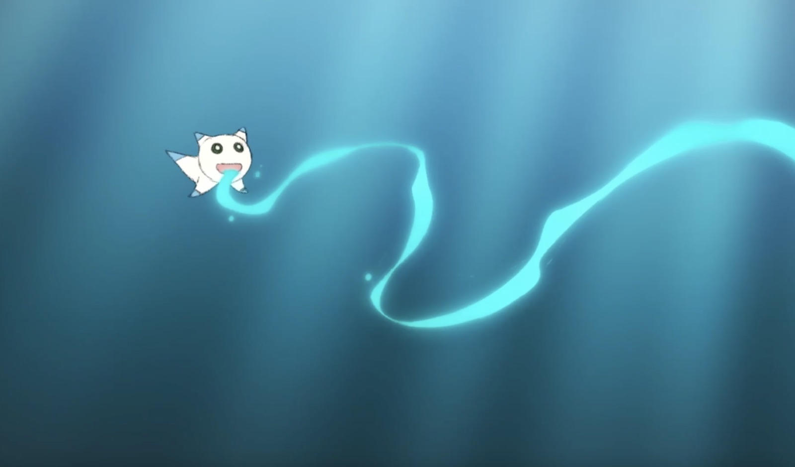 Clione leaving a glowing trail in dark water